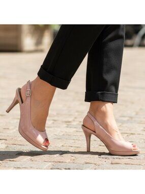WORTHINGTON 8.5 Pink Peep Toe Slingback Patent Platform Pumps R $60